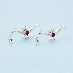 Посеребрённый Латунные микро проложить кубического циркония подвески, волшебная лампа Аладдина, 925 серебро покрытием, 13x32x7 мм, отверстие : 1.2 мм