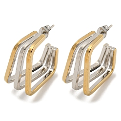 Золотой & Цвет Нержавеющей Стали Квадратные 202 многослойные серьги-гвоздики из нержавеющей стали, с 304 штифтами из нержавеющей стали для женщин, золотые и нержавеющая сталь цвет, 24x6.5~12 мм