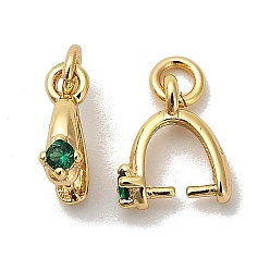 Зеленый Латунный микро-паве кубический кубик циркония жемчужина, долговечный, без кадмия и без свинца, реальный 18 k позолоченный, зелёные, 9.5x8x3 мм, штифты : 1 мм