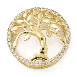 Настоящее золото 18K Латунная стойка с микропаве из прозрачного кубического циркония, долговечный, без свинца и без кадмия, плоские круглые с деревом, реальный 18 k позолоченный, 21x5.5 мм, отверстие : 6.5x1 мм