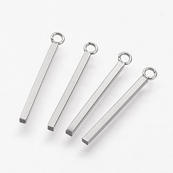 Stainless Steel Color Tarnish Resistant 304 Stainless Steel Pendants, Cuboid, Stainless Steel Color, 23x1.5x1.5mm, Hole: 1.5mm