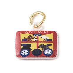 Красный Выпечки расписные латунные подвески, прямоугольник амулеты, золотые, красные, 13x14.5x4 мм, отверстие : 4.6 мм