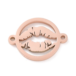 Rose Gold 304 Stainless Steel Connector Charms, Hollow Flat Round Links with Lip, Rose Gold, 19.5x15x1.4mm, Hole: 1.3mm