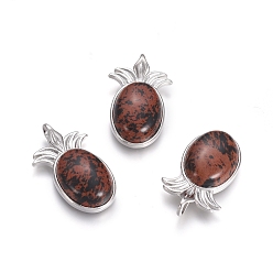 Mahogany Obsidian Natural Mahogany Obsidian Pendants, with Platinum Tone Brass Findings, Pineapple, 29x17.5x7mm, Hole: 4.5x3.5mm