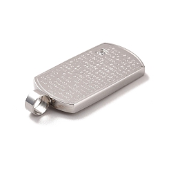 Stainless Steel Color 304 Stainless Steel Pendants, with Clear Micro Pave Cubic Zirconia, Rectangle with Word, Stainless Steel Color, 36x16x6mm, Hole: 5mm