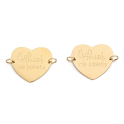 Настоящее золото 18K 304 подвески в форме сердца из нержавеющей стали, с двойными прыжковыми кольцами, вакуумное покрытие pvd, реальный 18 k позолоченный, 16x18x1 мм, отверстие : 2.5 мм