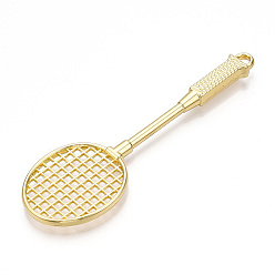 Золотой Стойки обшивки сплава большие кулоны, без свинца, без никеля и без кадмия, ракетки для бадминтона, золотые, 80.5x25.5x5 мм, отверстие : 3 мм