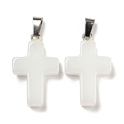 Белый Стекло подвеска, с фурнитурой платина железная, крест прелести, белые, 29x18x5.5 мм, отверстие : 7x3.5 мм