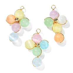 Colorful Natural Selenite Dyed Pendants, Golden Plated Copper Wire Wrapped Cross Charms, Colorful, 36.3~36.5x21~21.3x8.5~8.7mm, Hole: 3mm