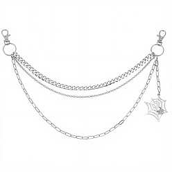 Платина Многослойные цепочные ремни из сплава для брюк на тему Хэллоуина, с поворотными застежками из сплава и подвесками в виде паутины, платина, 406 мм