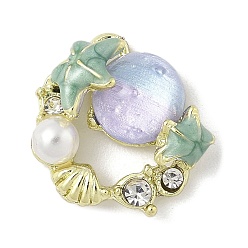 Золотой Подвески из цинкового сплава, со стеклянными и пластиковыми бусинами, плоские круглые с морскими звездами, золотые, 15x15.5x6.5 мм, отверстие : 1.4 мм