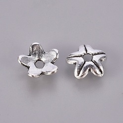 Античное Серебро Тибетском стиле сплав шарик крышки, античное серебро, без свинца, без кадмии и без никеля, 9x9x3 мм, отверстие : 2 мм