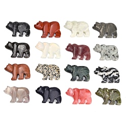 Mixed Stone Natural & Synthetic Mixed Gemstone Carved Pendants, Zuni Bear Charms, 30~32.5x46~47x6~8mm, Hole: 1mm