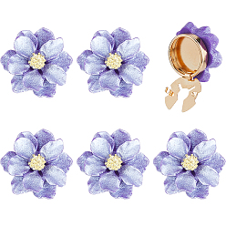 Sky Blue 6Pcs Alloy Cufflinks, Flower, Light Gold, Sky Blue, 24.5~25x13mm, Hole: 10.5x6mm