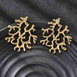 Другие 304 из нержавеющей стали болтаться серьги, ионное покрытие (ip), реальный 18 k позолоченный, коралл, 41x37 мм