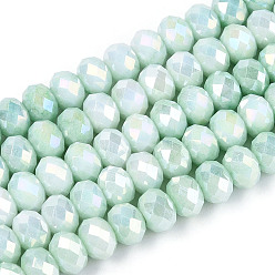 Светло-голубой Антикоррозийные гальванические стеклянные бусины рондель, имитация драгоценных камней, с покрытием AB цвета, граненые, светло-голубой, 5.5~6x3.2~4 мм, отверстие : 1 мм, около 90~91 шт / нитка, 15~15.16'' (38.1~38.5 см)