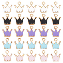 (52) Непрозрачная лаванда 60 шт 5 цвета сплава эмаль подвески, корона, золотой свет, разноцветные, 12x11x2 мм, отверстие : 1.6 мм, 12 шт / цвет