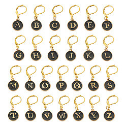 Черный 26 шт. плоские круглые с буквой a~z сплав эмалированные подвески-маркеры для фиксации стежков, с накладками из латуни, чёрные, 3.1 см