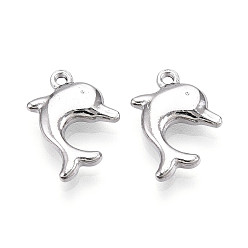 Нержавеющая Сталь Цвет 304 подвески из нержавеющей стали, прелести дельфинов, анти-тускнение, цвет нержавеющей стали, 17x11.5x3 мм, отверстие : 1.2 мм