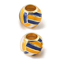 Volleyball Pelota deportiva latón esmalte cuentas europeas, abalorios de grande agujero, larga duración plateado, sin plomo y cadmio, real 18 k chapado en oro, voleibol, 9.5~10 mm, agujero: 4.5 mm