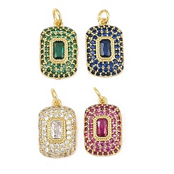 Mixed Color Brass Micro Pave Cubic Zirconia Pendantss, Rectangle Charms, Rack Plating, Long-Lasting Plated, Lead Free & Cadmium Free, Real 18K Gold Plated, Mixed Color, 17x10x4mm, Hole: 3.3mm