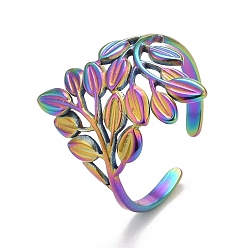 Rainbow Color Ионное покрытие радужного цвета (ip) 304 открытое манжетное кольцо из нержавеющей стали для женщин, размер США 7 (17.3 мм)
