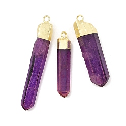 Темно-Фиолетовый Натуральные кристаллы с кварцевым кристаллом, форма пули, окрашенные, с золотой латуни нахождения, темно-фиолетовый, 35~53x7~13x5.5~10 мм, отверстие : 2.5 мм