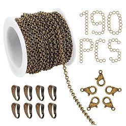 Античная Бронза Наборы для изготовления ювелирных изделий из цепочек «сделай сам», в том числе 5 латунные цепи Rolo m, Карабин-лобстер из цинкового сплава, железные прыгающие кольца и защелки на поручнях, античная бронза, 3x1 мм