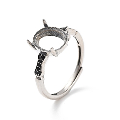 Античное Серебро Регулируемые 925 настройки для колец-солитеров из стерлингового серебра, 4 настройки зубчатого кольца, овальные, античное серебро, лоток : 7.5x5 мм, 2 мм, внутренний диаметр: 16 мм