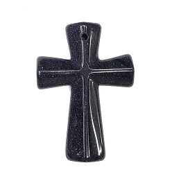 Blue Goldstone Synthetic Blue Goldstone Pendants, Religion Cross Charms, 45x33mm