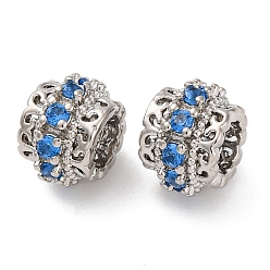 Платина Латунные микро проложить Цирконий Европейский бисером, бусины с большим отверстием, без кадмия, без никеля и без свинца, платина, 9.5x7 мм, отверстие : 4.5 мм