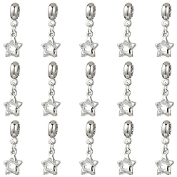 Платина 10шт. подвески в виде звезд из сплава с кристаллами и стразами в европейском стиле, Подвески с большими отверстиями, без кадмия и без свинца, стойки покрытие, платина, 27 мм, отверстие : 4.5 мм, звезды: 14x11x6.5 mm