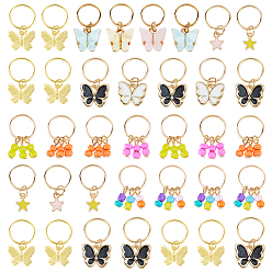 Golden 36Pcs Zinc Alloy Enamel Pendant Hair Braid Ring, with Plastic Beads
, Golden, 22~27mm
