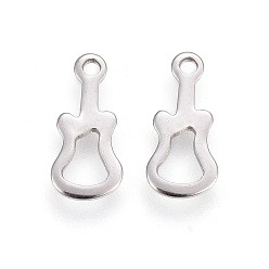Stainless Steel Color Tarnish Resistant 201 Stainless Steel Pendants, Cut-Out, Guitar, Stainless Steel Color, 14x6.5x0.7mm, Hole: 1.4mm