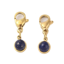 Ляпис-Лазурь Ионное покрытие (IP) 316 подвесные украшения из хирургической нержавеющей стали, Подвески с застежкой-лобстером и натуральным лазуритом, золотые, 18.5 мм