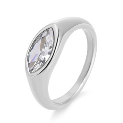 Прозрачный 304 Кольца из нержавеющей стали и кубического циркония, лошадиный глаз , цвет нержавеющей стали, прозрачные, размер США 7 (17.3 мм)