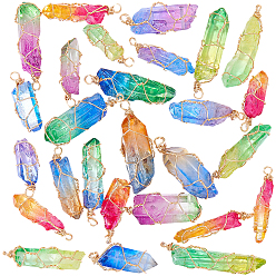 Настоящее золото 18K 30 шт. подвески из натурального окрашенного кварца с острыми концами, с экологически чистой медной проволокой, два тона, пулевые чары, разноцветные, реальный 18 k позолоченный, 31~50x6~12x5~12 мм, отверстие : 4~4.5 мм