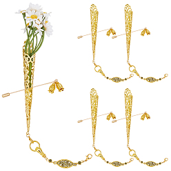 Golden 10Pcs 2 Styles Iron Brooches, with Alloy Pendant, Golden, 90~140mm, 5pcs/style