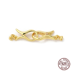 Plaqué 18K Or Véritable Placage en crémaillère 925 fermoirs imbriqués en argent sterling, avec cachet 925, réel 18 k plaqué or, 12.5x6x3mm, Trou: 1.5mm