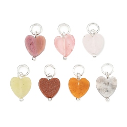 Серебро Природные и синтетические смешанные подвески драгоценных камней, сердце прелести, серебряные, 11.5x8x2 мм, отверстие : 3.5 мм