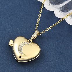 Луна Латунные микропаве прозрачные кубические цирконии сердце медальон кулон ожерелья для женщин, реальный 18 k позолоченный, луна, 17.60 дюйм (44.7 см)