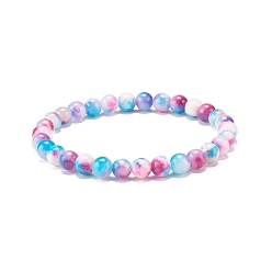 Темно-Голубой Натуральный белый нефрит круглый эластичный браслет из бисера, украшения из драгоценных камней для женщин, глубокое синее небо, внутренний диаметр: 2-1/4 дюйм (5.6 см), бусины : 6.5 мм