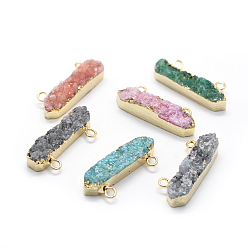 (52) Непрозрачная лаванда Подвески из натурального druzy quartz, с латунной фурнитурой , прямоугольные, золотые, разноцветные, 11~13x32~34x6~14 мм, отверстие : 2 мм