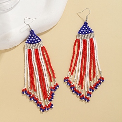 Fan Colorful Glass Beaded Dangle Earrings for Independence Day, Fan, 120x30mm