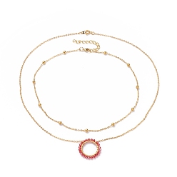 Red Ring Electroplate Glass Beads Necklaces Sets, with Brass Cable Chains, Linking Rings and Lobster Claw Clasps, Red, 14 inch(36cm), 18.9 inch(48cm), 2pcs/set
