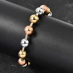 Mixed Color 304 Stainless Steel Round Beaded Bracelets for Women Men, Ion Plating(IP), Long-Lasting Plated, Mixed Color, 9.13 inch(23.2cm)
