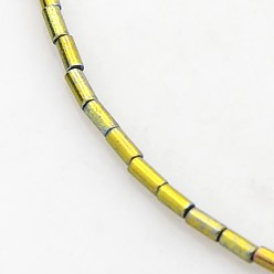 Golden Plated Electroplate Non-magnetic Synthetic Hematite Beads Strands, Column, Golden Plated, 3x1mm, Hole: 0.5mm, about 135pcs/strand, 15.7 inch