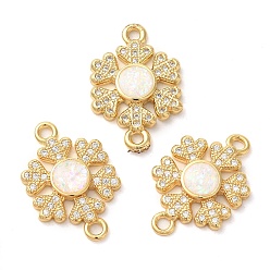 Настоящее золото 18K Покрытие стойки латунь микро-паве прозрачный кубический цирконий звенья в виде снежинки соединительные подвески, с синтетическим опалом, долговечный, без свинца и без кадмия, реальный 18 k позолоченный, 21x14x3 мм, отверстие : 2 мм