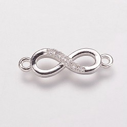 Платина Коннекторы, латунь, кубический цирконий, бесконечность, прозрачные, платина, 5x17.5x2 мм, отверстие : 1 мм