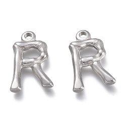 Letter R Не тускнеющие 304 подвески из нержавеющей стали, бамбуковая буква, цвет нержавеющей стали, буква r, 17.5~19x10~16x3~4 мм, отверстие : 1.8~2 мм